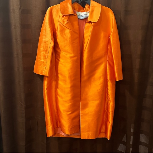 Beautiful! Tish Cox Raw Silk Orange Jacket-lined with pleated back accent